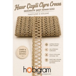 Hasır &Ccedil;izgili Clyra Crossa Dekoratif Şerit Kenar S&uuml;s&uuml; 1 Metre Paketleme S&uuml;sleme-CLYRA-9