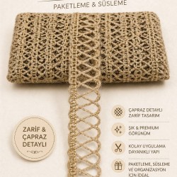 Hasır &Ccedil;izgili Clyra Crossa Dekoratif Şerit Kenar S&uuml;s&uuml; 1 Metre Paketleme S&uuml;sleme-CLYRA-9