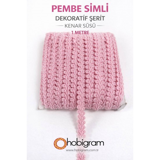 Pembe Simli Cornella Ko&ccedil; Boynuzu Dekoratif Şerit Kenar S&uuml;s&uuml; 1 Metre-CORNELLA-100