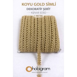 Koyu Gold Simli Cornella Ko&ccedil; Boynuzu Dekoratif Şerit Kenar S&uuml;s&uuml; 1 Metre-CORNELLA-103