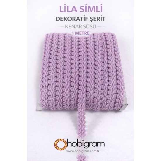 Lila Simli Cornella Ko&ccedil; Boynuzu Dekoratif Şerit Kenar S&uuml;s&uuml; 1 Metre-CORNELLA-104