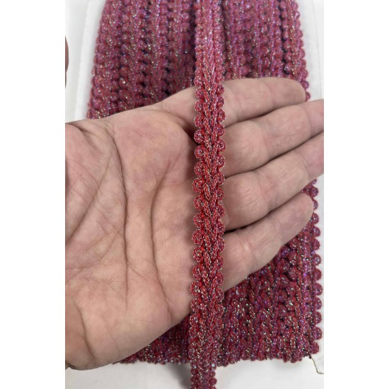 Janjanlı Kırmızı Simli Cornella Ko&ccedil; Boynuzu Dekoratif Şerit Kenar S&uuml;s&uuml; 1 Metre-CORNELLA-105