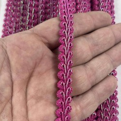 Fuşya G&uuml;m&uuml;ş Simli Cornella Ko&ccedil; Boynuzu Dekoratif Şerit Kenar S&uuml;s&uuml; 1 Metre-CORNELLA-106