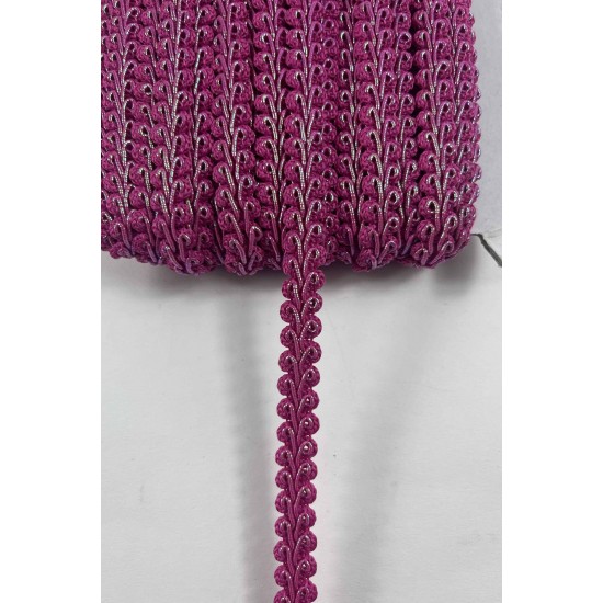 Fuşya G&uuml;m&uuml;ş Simli Cornella Ko&ccedil; Boynuzu Dekoratif Şerit Kenar S&uuml;s&uuml; 1 Metre-CORNELLA-106