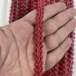 Kırmızı G&uuml;m&uuml;ş Simli Cornella Ko&ccedil; Boynuzu Dekoratif Şerit Kenar S&uuml;s&uuml; 1 Metre-CORNELLA-107