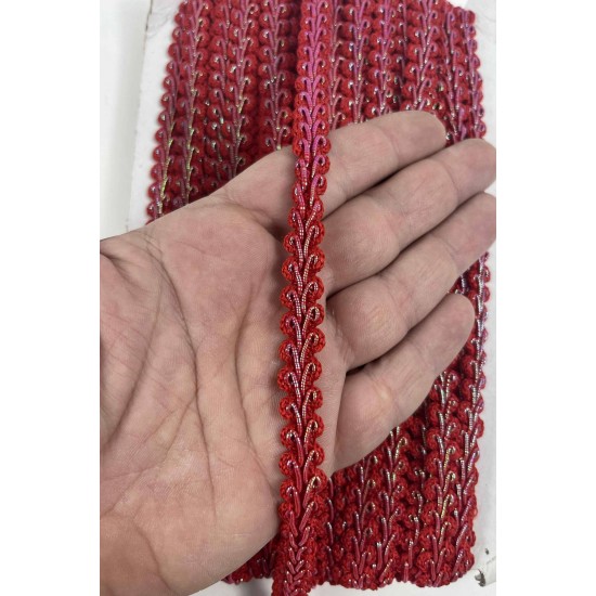 Kırmızı G&uuml;m&uuml;ş Simli Cornella Ko&ccedil; Boynuzu Dekoratif Şerit Kenar S&uuml;s&uuml; 1 Metre-CORNELLA-107