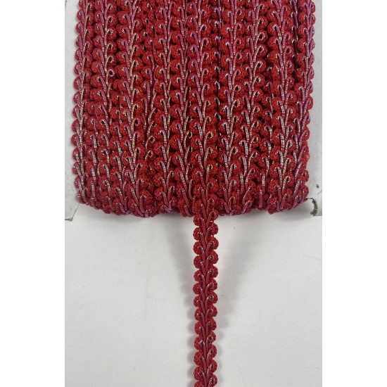 Kırmızı G&uuml;m&uuml;ş Simli Cornella Ko&ccedil; Boynuzu Dekoratif Şerit Kenar S&uuml;s&uuml; 1 Metre-CORNELLA-107