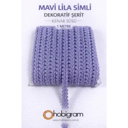 Mavi Lila Simli Cornella Ko&ccedil; Boynuzu Dekoratif Şerit Kenar S&uuml;s&uuml; 1 Metre-CORNELLA-108
