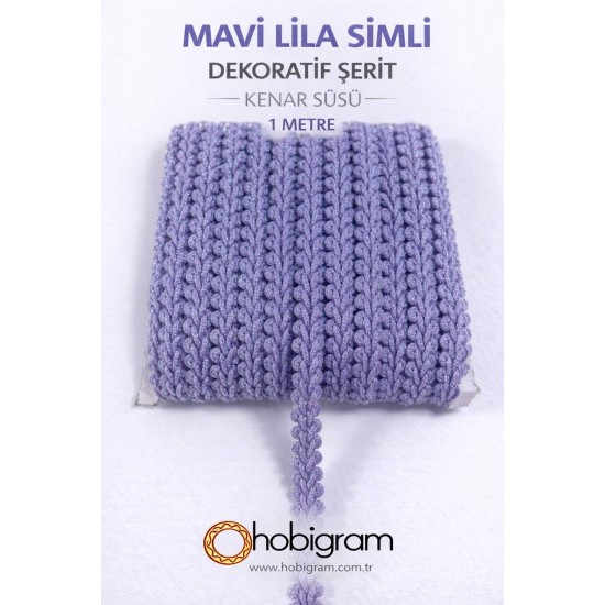 Mavi Lila Simli Cornella Ko&ccedil; Boynuzu Dekoratif Şerit Kenar S&uuml;s&uuml; 1 Metre-CORNELLA-108