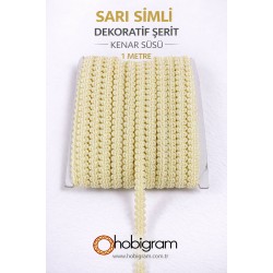 Sarı Simli Cornella Ko&ccedil; Boynuzu Dekoratif Şerit Kenar S&uuml;s&uuml; 1 Metre-CORNELLA-109