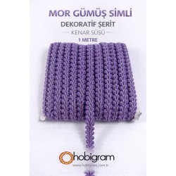 Mor G&uuml;m&uuml;ş Simli Cornella Ko&ccedil; Boynuzu Dekoratif Şerit Kenar S&uuml;s&uuml; 1 Metre-CORNELLA-110