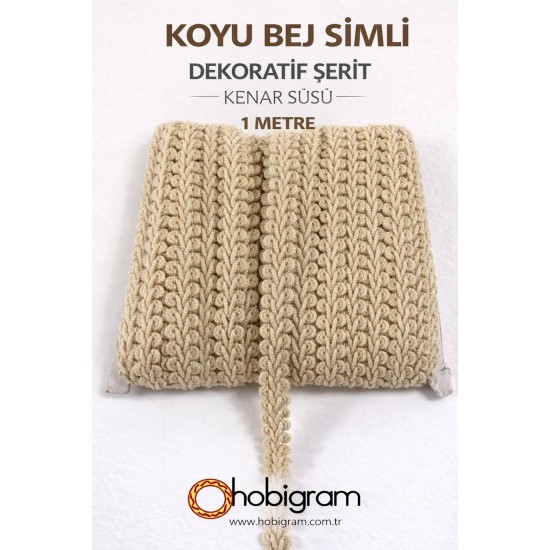 Koyu Bej Simli Cornella Ko&ccedil; Boynuzu Dekoratif Şerit Kenar S&uuml;s&uuml; 1 Metre-CORNELLA-111