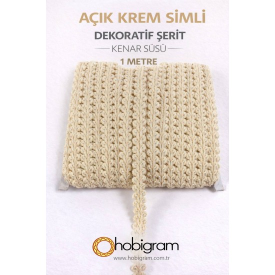 A&ccedil;ık Krem Simli Cornella Ko&ccedil; Boynuzu Dekoratif Şerit Kenar S&uuml;s&uuml; 1 Metre-CORNELLA-112