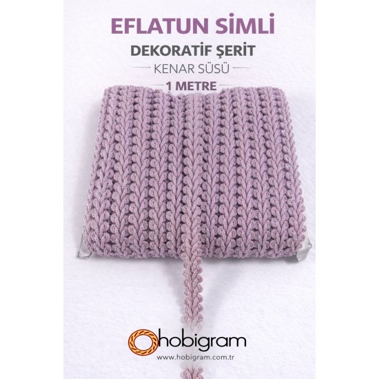 Eflatun Simli Cornella Ko&ccedil; Boynuzu Dekoratif Şerit Kenar S&uuml;s&uuml; 1 Metre-CORNELLA-113