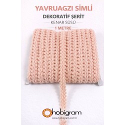 Yavruağzı Simli Cornella Ko&ccedil; Boynuzu Dekoratif Şerit Kenar S&uuml;s&uuml; 1 Metre-CORNELLA-115