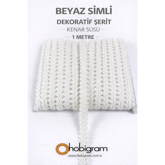 Beyaz Simli Cornella Ko&ccedil; Boynuzu Dekoratif Şerit Kenar S&uuml;s&uuml; 1 Metre-CORNELLA-116