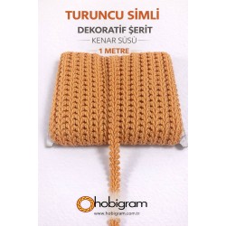 Turuncu Simli Cornella Ko&ccedil; Boynuzu Dekoratif Şerit Kenar S&uuml;s&uuml; 1 Metre-CORNELLA-117