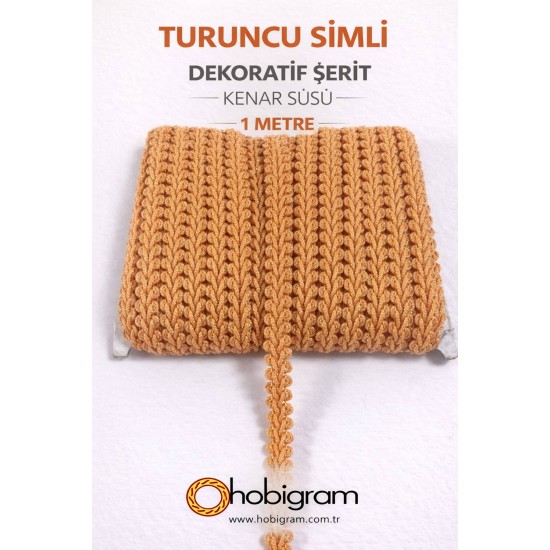 Turuncu Simli Cornella Ko&ccedil; Boynuzu Dekoratif Şerit Kenar S&uuml;s&uuml; 1 Metre-CORNELLA-117