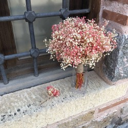 Pembe Krem Cipsolu Gelin Buketi Ve Yaka Çiçeği-CPS-1004