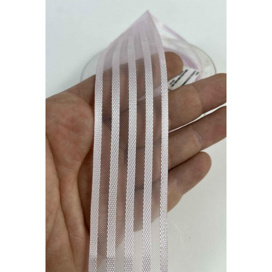 Lila Şeritli Şifon Kurdele 5 cm En &ndash; 1 Metre &ndash; Nikah Şekeri, S&uuml;sleme ve El Yapımı-CİZGİLİSİFON-2