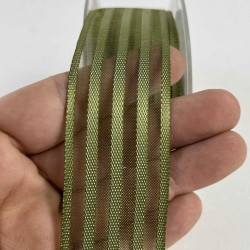 Antik Yeşil Şeritli Şifon Kurdele 5 cm En &ndash; 1 Metre &ndash; Nikah Şekeri, S&uuml;sleme ve El Yapımı-CİZGİLİSİFON-3