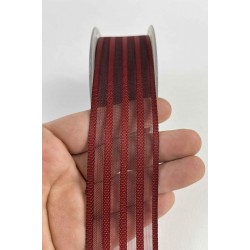 Bordo Şeritli Şifon Kurdele 5 cm En &ndash; 1 Metre &ndash; Nikah Şekeri, S&uuml;sleme ve El Yapımı-CİZGİLİSİFON-4