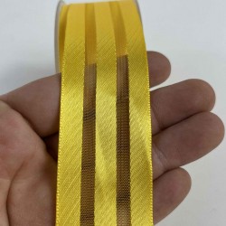 Sarı Kalın Şeritli Şifon Kurdele 5 cm En &ndash; 1 Metre &ndash; Nikah Şekeri, S&uuml;sleme ve El Yapımı-CİZGİLİSİFON-5