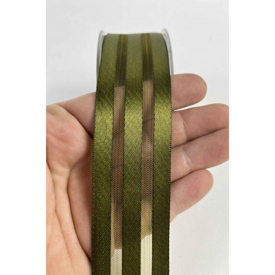 Antik Yeşil Kalın Şeritli Şifon Kurdele 5 cm En &ndash; 1 Metre &ndash; Nikah Şekeri, S&uuml;sleme ve El Yapımı-CİZGİLİSİFON-6