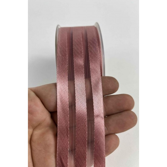 Koyu Pudra Kalın Şeritli Şifon Kurdele 5 cm En &ndash; 1 Metre &ndash; Nikah Şekeri, S&uuml;sleme ve El Yapımı-CİZGİLİSİFON-8