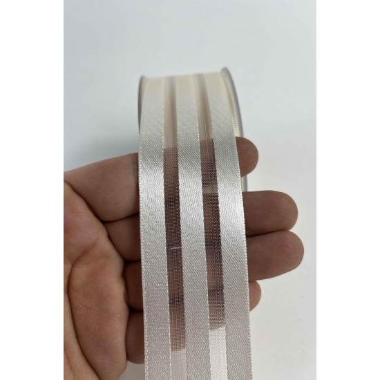 Krem Kalın Şeritli Şifon Kurdele 5 cm En &ndash; 1 Metre &ndash; Nikah Şekeri, S&uuml;sleme ve El Yapımı-CİZGİLİSİFON-9
