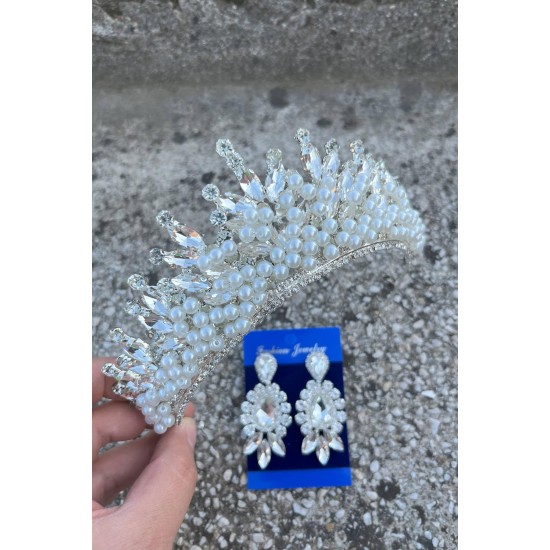 Daisy Krem İncili Taç ve Üç Mekik Küpe Takımı – Işıltılı Abiye Gelin Seti-DAISY-17 Daisy Krem İncili Taç ve Üç Mekik Küpe Takımı – Işıltılı Abiye Gelin Seti-DAISY-17