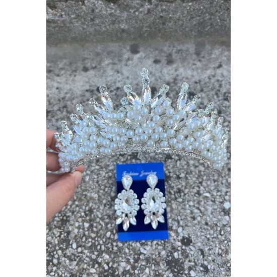 Daisy Krem İncili Taç ve Üç Mekik Küpe Takımı – Işıltılı Abiye Gelin Seti-DAISY-17 Daisy Krem İncili Taç ve Üç Mekik Küpe Takımı – Işıltılı Abiye Gelin Seti-DAISY-17