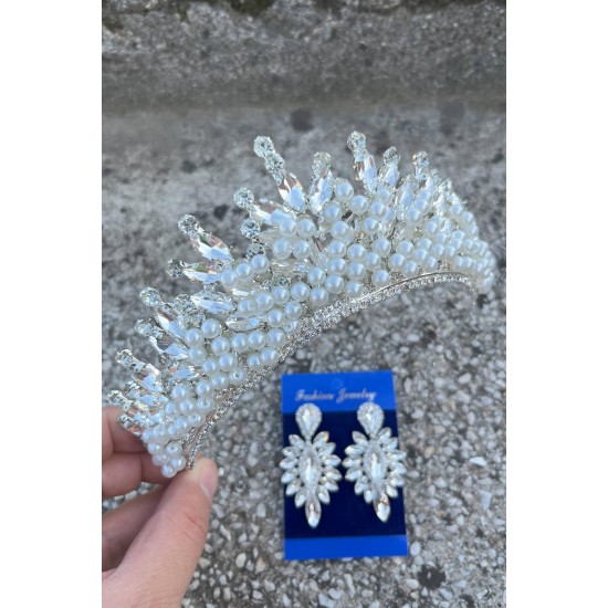 Daisy Krem İncili Taç ve İnce Mekik Küpe Takımı – Işıltılı Abiye Gelin Seti-DAISY-18 Daisy Krem İncili Taç ve İnce Mekik Küpe Takımı – Işıltılı Abiye Gelin Seti-DAISY-18