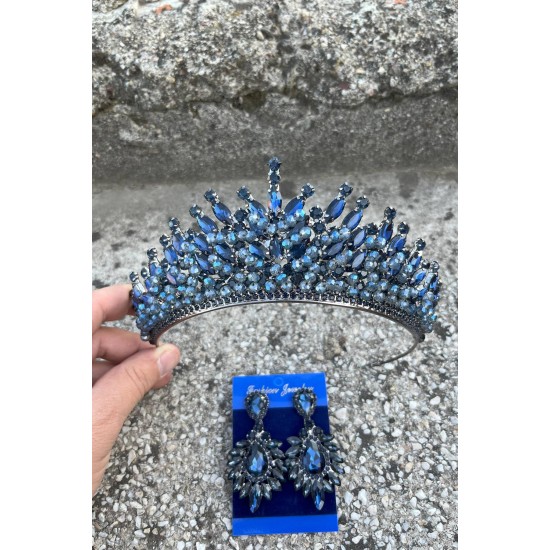 Daisy Lacivert Taç ve Geniş Mekik Küpe Takımı – Işıltılı Abiye Gelin Seti-DAISY-24 Daisy Lacivert Taç ve Geniş Mekik Küpe Takımı – Işıltılı Abiye Gelin Seti-DAISY-24