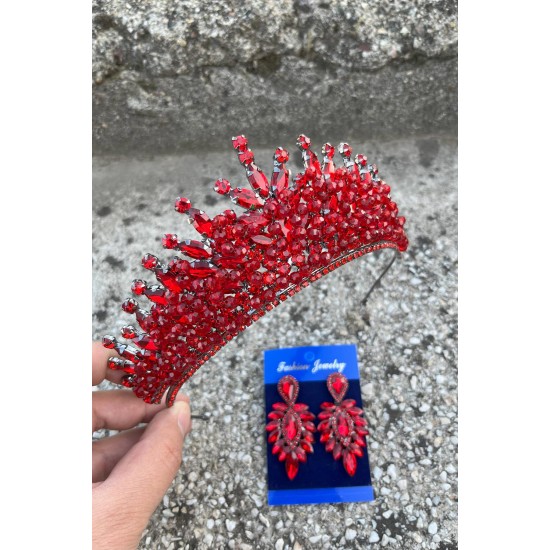 Daisy Kırmızı Taç ve İnce Mekik Küpe Takımı – Işıltılı Abiye Gelin Seti-DAISY-28 Daisy Kırmızı Taç ve İnce Mekik Küpe Takımı – Işıltılı Abiye Gelin Seti-DAISY-28