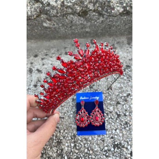 Daisy Kırmızı Taç ve Damla Mekik Küpe Takımı – Işıltılı Abiye Gelin Seti-DAISY-29 Daisy Kırmızı Taç ve Damla Mekik Küpe Takımı – Işıltılı Abiye Gelin Seti-DAISY-29