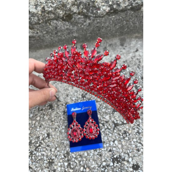 Daisy Kırmızı Taç ve Damla Mekik Küpe Takımı – Işıltılı Abiye Gelin Seti-DAISY-29 Daisy Kırmızı Taç ve Damla Mekik Küpe Takımı – Işıltılı Abiye Gelin Seti-DAISY-29