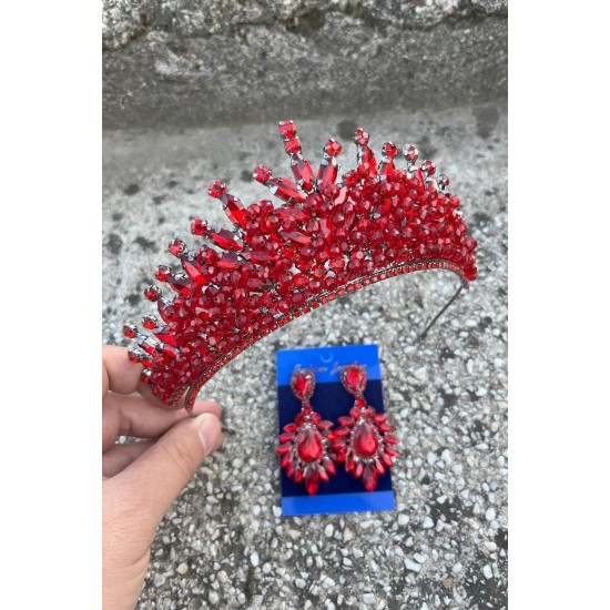 Daisy Kırmızı Taç ve Geniş Mekik Küpe Takımı – Işıltılı Abiye Gelin Seti-DAISY-30 Daisy Kırmızı Taç ve Geniş Mekik Küpe Takımı – Işıltılı Abiye Gelin Seti-DAISY-30