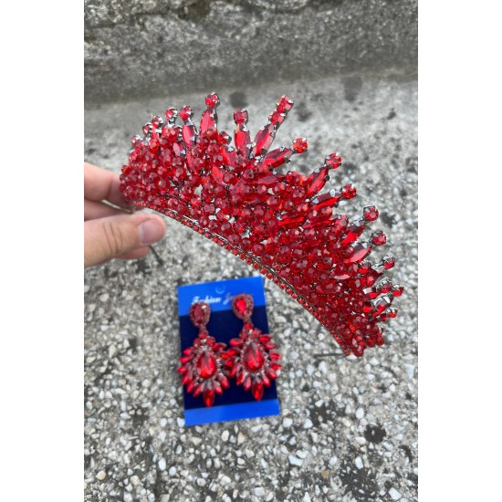 Daisy Kırmızı Taç ve Geniş Mekik Küpe Takımı – Işıltılı Abiye Gelin Seti-DAISY-30 Daisy Kırmızı Taç ve Geniş Mekik Küpe Takımı – Işıltılı Abiye Gelin Seti-DAISY-30