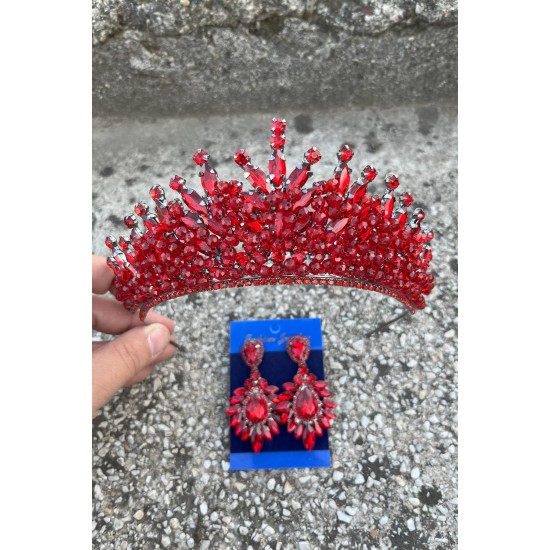 Daisy Kırmızı Taç ve Geniş Mekik Küpe Takımı – Işıltılı Abiye Gelin Seti-DAISY-30 Daisy Kırmızı Taç ve Geniş Mekik Küpe Takımı – Işıltılı Abiye Gelin Seti-DAISY-30