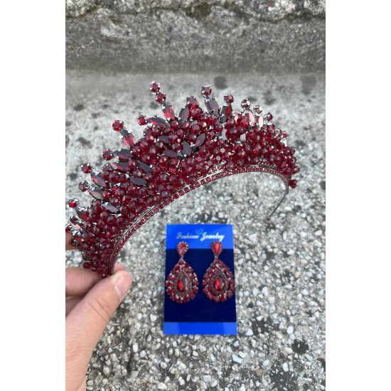 Daisy Bordo Taç ve Damla Mekik Küpe Takımı – Işıltılı Abiye Gelin Seti-DAISY-32 Daisy Bordo Taç ve Damla Mekik Küpe Takımı – Işıltılı Abiye Gelin Seti-DAISY-32