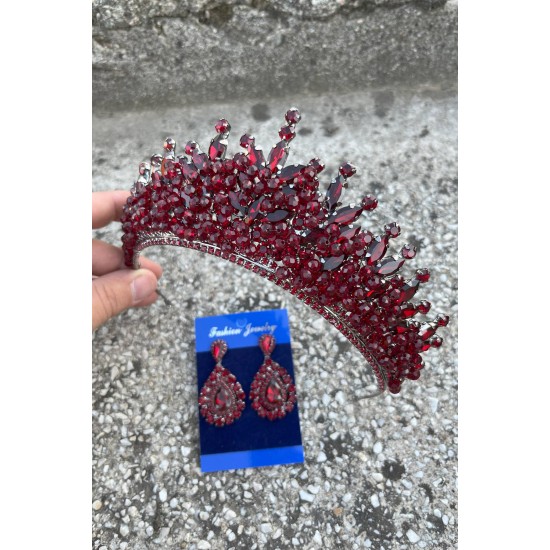 Daisy Bordo Taç ve Damla Mekik Küpe Takımı – Işıltılı Abiye Gelin Seti-DAISY-32 Daisy Bordo Taç ve Damla Mekik Küpe Takımı – Işıltılı Abiye Gelin Seti-DAISY-32