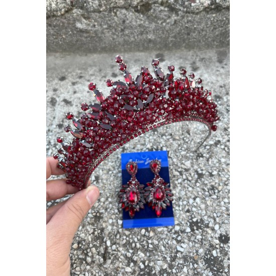 Daisy Bordo Taç ve Geniş Mekik Küpe Takımı – Işıltılı Abiye Gelin Seti-DAISY-33 Daisy Bordo Taç ve Geniş Mekik Küpe Takımı – Işıltılı Abiye Gelin Seti-DAISY-33