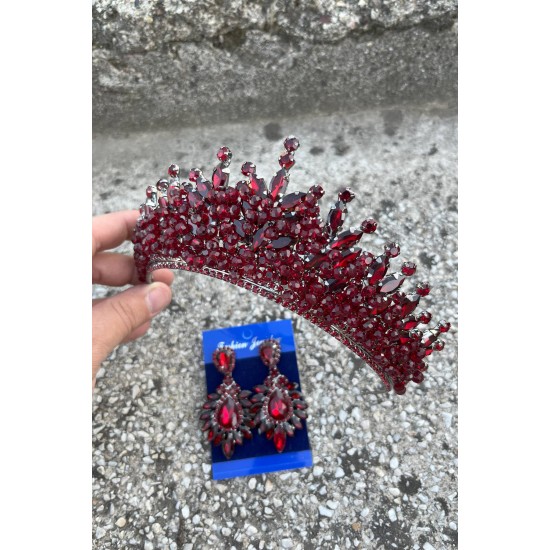 Daisy Bordo Taç ve Geniş Mekik Küpe Takımı – Işıltılı Abiye Gelin Seti-DAISY-33 Daisy Bordo Taç ve Geniş Mekik Küpe Takımı – Işıltılı Abiye Gelin Seti-DAISY-33