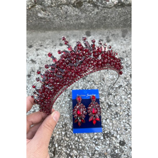 Daisy Bordo Taç ve Üç Mekik Küpe Takımı – Işıltılı Abiye Gelin Seti-DAISY-34 Daisy Bordo Taç ve Üç Mekik Küpe Takımı – Işıltılı Abiye Gelin Seti-DAISY-34