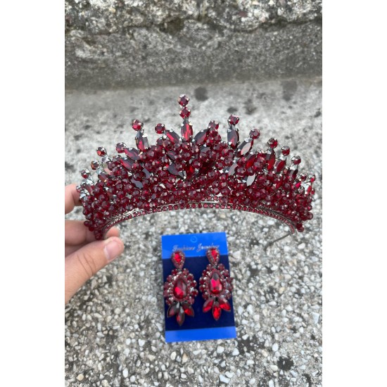 Daisy Bordo Taç ve Üç Mekik Küpe Takımı – Işıltılı Abiye Gelin Seti-DAISY-34 Daisy Bordo Taç ve Üç Mekik Küpe Takımı – Işıltılı Abiye Gelin Seti-DAISY-34