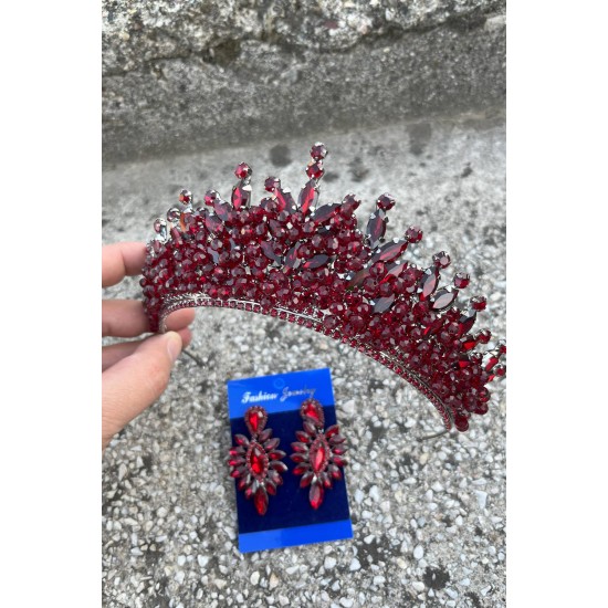 Daisy Bordo Taç ve İnce Mekik Küpe Takımı – Işıltılı Abiye Gelin Seti-DAISY-35 Daisy Bordo Taç ve İnce Mekik Küpe Takımı – Işıltılı Abiye Gelin Seti-DAISY-35