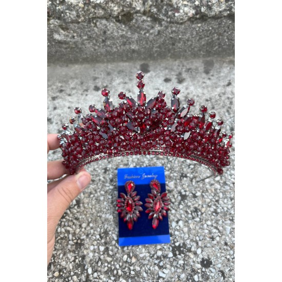 Daisy Bordo Taç ve İnce Mekik Küpe Takımı – Işıltılı Abiye Gelin Seti-DAISY-35 Daisy Bordo Taç ve İnce Mekik Küpe Takımı – Işıltılı Abiye Gelin Seti-DAISY-35