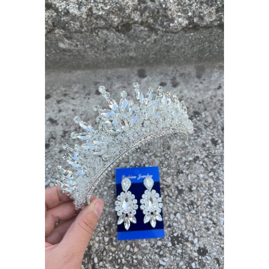 Daisy Gümüş Taç ve Üç Mekik Küpe Takımı – Işıltılı Abiye Gelin Seti-DAISY-38 Daisy Gümüş Taç ve Üç Mekik Küpe Takımı – Işıltılı Abiye Gelin Seti-DAISY-38