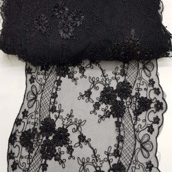 Siyah Çiçekli Fransız Güpür Geniş Dantel-DAN-103
